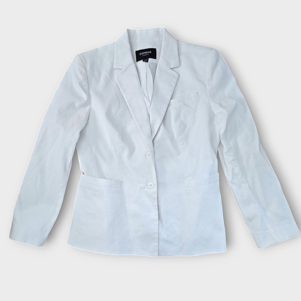 Vintage Express Stretch Blazer Jacket Size 7/8 White Lined 2 Button Pockets - Picture 2 of 16